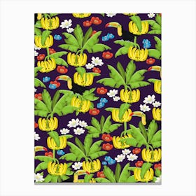 Bananas And Flowers Pattertn Canvas Print