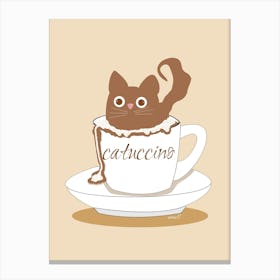 Cat In A Cup Cappuccino Canvas Print