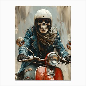 Skeleton On A Moped Canvas Print