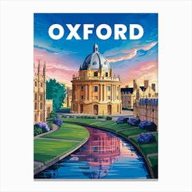 Anime Canvas Art: Elegant Oxford Skyline Featuring the Radcliffe Camera and Calm River Views, Ideal for Lofi Aesthetic and Academic Decor Fans. Canvas Print