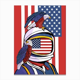 Astronaut With Eagles Canvas Print