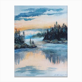 Watercolor Landscape Forest Lake Canvas Print
