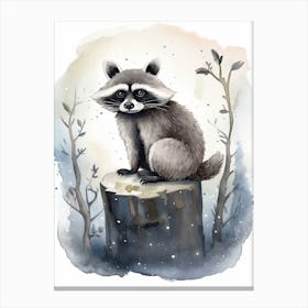 A Nocturnal Raccoon Watercolour Illustration Storybook 2 Canvas Print