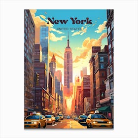 New York United States Sunrise Travel Art Illustration Canvas Print