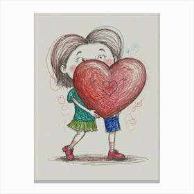 Girl Hugging A Big Heart Canvas Print