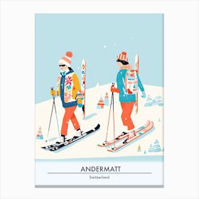 Andermatt   Switzerland Ski Resort Poster Illustration 3 Canvas Print