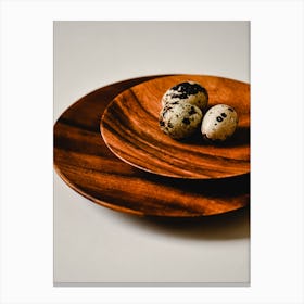 Quail On Wooden Plate Canvas Print