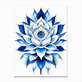 Lotus Flower, Symbol, Third Eye Blue & White 1 Canvas Print