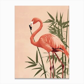 Jamess Flamingo And Bamboo Minimalist Illustration 4 Canvas Print