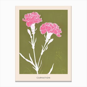 Pink & Green Carnation 1 Flower Poster Canvas Print