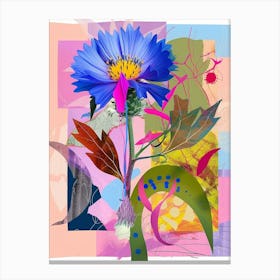 Cornflower (Bachelor S Button) 1 Neon Flower Collage Canvas Print