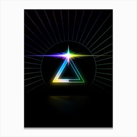 Neon Geometric Glyph in Candy Blue and Pink with Rainbow Sparkle on Black n.0430 Canvas Print