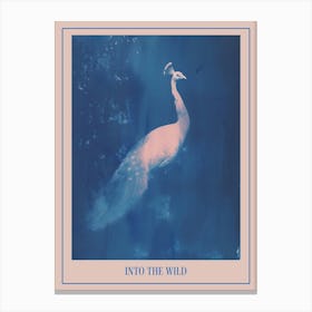 White Peacock Cyanotype Inspired Poster Canvas Print