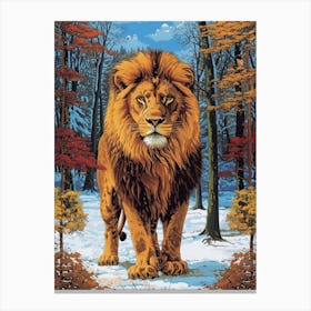African Lion Relief Illustration Seasons 1 Canvas Print