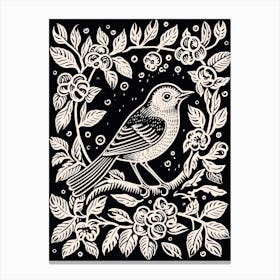 B&W Bird Linocut Eastern Bluebird 1 Canvas Print