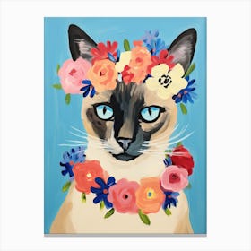 Siamese Cat With A Flower Crown Painting Matisse Style 2 Canvas Print