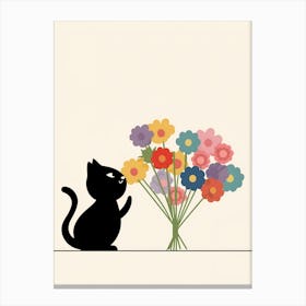 Black Cat With Flowers 1 Canvas Print