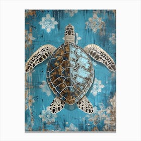 Blue Ornamental Sea Turtle 2 Canvas Print