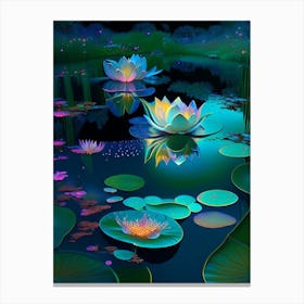 Pond With Lily Pads, Water, Waterscape Holographic 1 Canvas Print