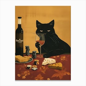 Cat With Wine And Cheese Canvas Print