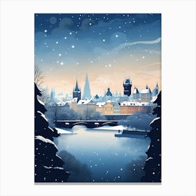 Winter Travel Night Illustration Prague Czech Republic 3 Canvas Print