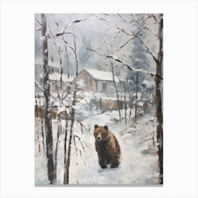 Vintage Winter Animal Painting Brown Bear 1 Canvas Print