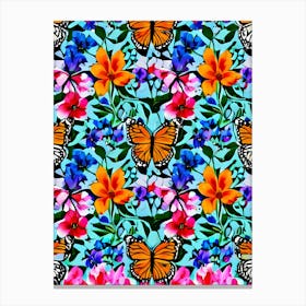 Butterflies On Blue Fabric Canvas Print