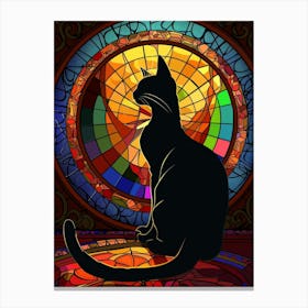 Cat In Front Of Stained Glass Canvas Print