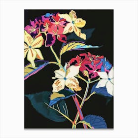 Neon Flowers On Black Hydrangea 4 Canvas Print