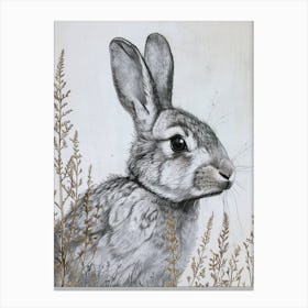 English Silver Blockprint Rabbit Illustration 6 Canvas Print