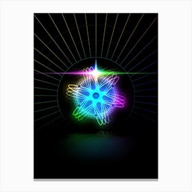 Neon Geometric Glyph in Candy Blue and Pink with Rainbow Sparkle on Black n.0323 Canvas Print