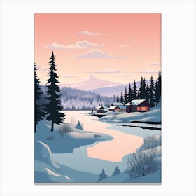 Retro Winter Illustration Big Bear Lake California 2 Canvas Print