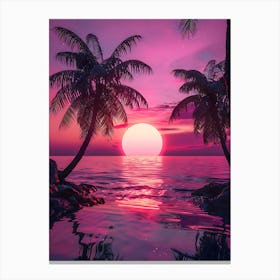 Synthwave Sunset At The Beach 2 Canvas Print