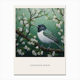 Ohara Koson Inspired Bird Painting European Robin 3 Poster Canvas Print
