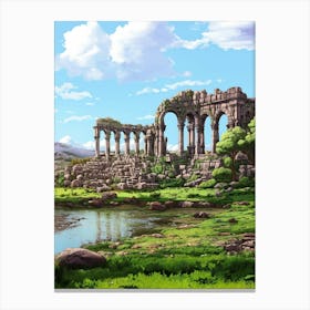 Perge Ancient City Modern Pixel Art 1 Canvas Print