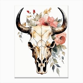 Vintage Boho Bull Skull Flowers Painting (49) Canvas Print