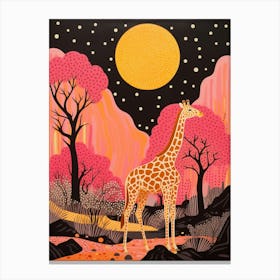 Giraffe In The Trees Cute Pink Patterns 6 Canvas Print