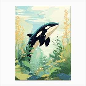 Orca Whale And Aquatic Plants Block Colours Canvas Print