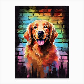 Aesthetic Golden Retriever Dog Puppy Brick Wall Graffiti Artwork Canvas Print