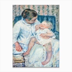 Mother About To Wash Her Sleepy Child (1880), Mary Cassatt Canvas Print