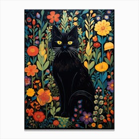 A Black Cat Is Sitting In An Abstract Garden Canvas Print