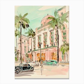 The Waldorf Astoria Beverly Hills   Beverly Hills, California  Resort Storybook Illustration 2 Canvas Print