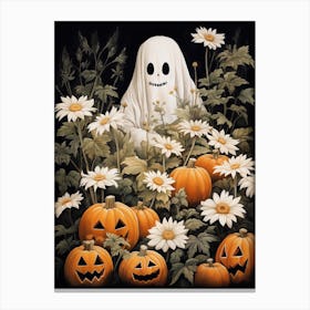 Cute Bedsheet Ghost, Botanical Halloween Watercolour 70 Canvas Print