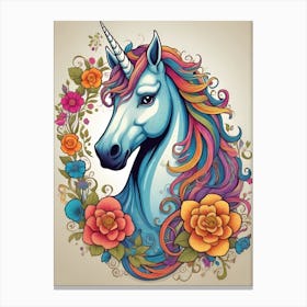 Unicorn With Flowers Canvas Print