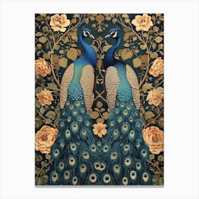 Two Peacocks Floral Wallpaper 1 Canvas Print