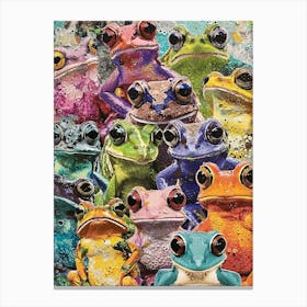 Kitsch Rainbow Frogs 3 Canvas Print
