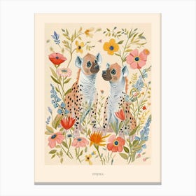 Folksy Floral Animal Drawing Hyena 3 Poster Canvas Print