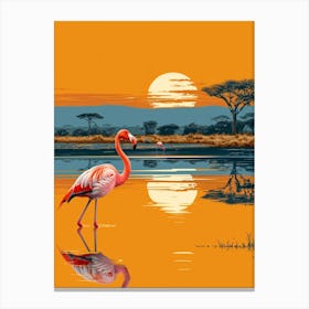 Greater Flamingo African Rift Valley Tanzania Tropical Illustration 1 Canvas Print