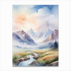 Watercolor Of Mountain Landscape Canvas Print