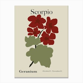 Scorpio Red Geranium Canvas Print